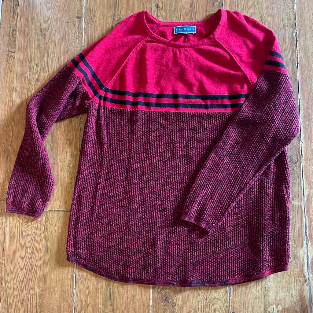 Karen Scott Red & Black Striped Sweater, Women’s Xl, Nwt